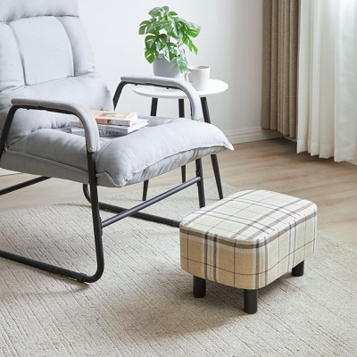 Podnóżek 42 cm, prostokątny otomana ze stabilnymi drewnianymi nogami, nowoczesny podnóżek z tkaniny lnianej, stołek na buty do salonu, wyściełane sied