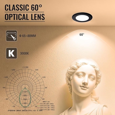 6x Wpuszczane reflektory LED o średnicy 95 mm LED 7W z możliwością ściemniania COB, ultracienkie, wpuszczane oświetlenie sufitowe, ciepła biel 3000K,