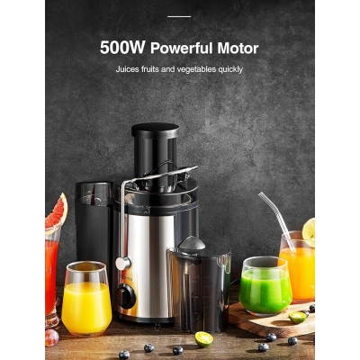 Reemix wyciskarka do soków odśrodkowych, całe owoce i warzywa, 500 W, wyciskarka o szerokości 7,6 cm z 2 prędkościami, szczotka w zestawie, łatwa do c