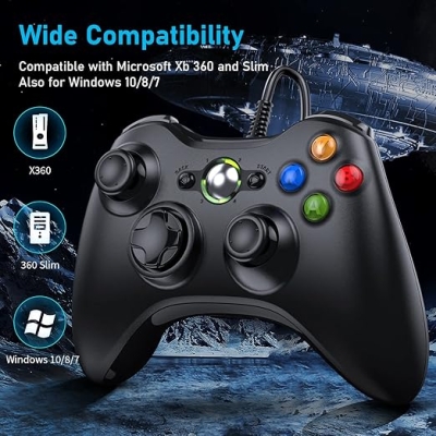 Diswoe Xbox 360 Game Controller, USB Przewodowy kontroler Gamepad o ergonomicznej konstrukcji dla Xbox 360 PC(Windows 7/8 / 8.1/10 / XP/Vista)