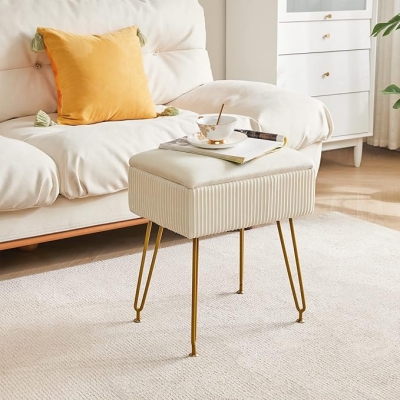 Taboret do makijażu, kwadratowy taboret z aksamitu, nowoczesny, wielofunkcyjny taboret do makijażu do sypialni, salonu, biura, złote nogi, 40 x 29,5 x