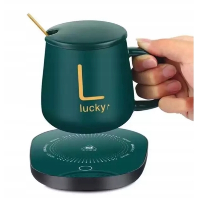 Zestaw kubek z przykrywką, podgrzewaczem i łyżeczką + Pudełko na prezent!