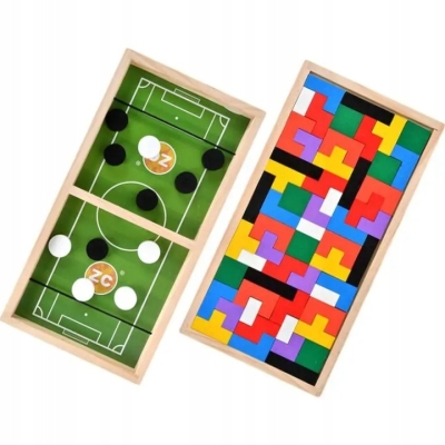 Kingszop Drewniana Gra Zręcznościowa Piłkarzyki Cymbergaj Tetris Fast Sling 2W1 Zestaw 34,5X21,5
