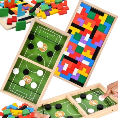 Kingszop Drewniana Gra Zręcznościowa Piłkarzyki Cymbergaj Tetris Fast Sling 2W1 Zestaw 34,5X21,5