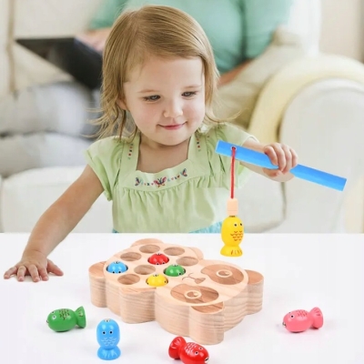 Polecamy - Kreatywna Manipulacyjna Drewniana Zabawka Edukacyjna Łowienie Rybek Sensoryczny Montessori