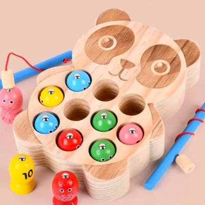 Polecamy - Kreatywna Manipulacyjna Drewniana Zabawka Edukacyjna Łowienie Rybek Sensoryczny Montessori
