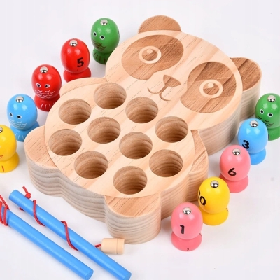Polecamy - Kreatywna Manipulacyjna Drewniana Zabawka Edukacyjna Łowienie Rybek Sensoryczny Montessori