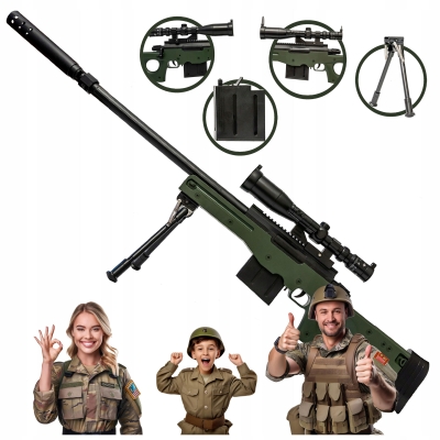 Karabin Snajperski AWP – Replika 108 cm | Automatyczny Pistolet na Kulki dla Dzieci | Zestaw z Lunetą, Tłumikiem, Dwójnogiem i Magazynkiem