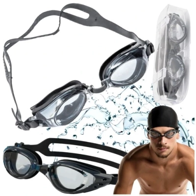 Okulary do pływania pływackie na basen gogle anti-fog okularki + etui