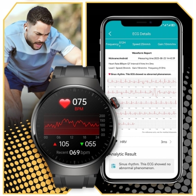 SMARTWATCH ZEGAREK MĘSKI Z EKG – MENU PL – ROZMOWY – POMIAR CUKRU, CIŚNIENIA, TĘTNA