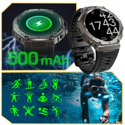 Smartwatch sportowy z GPS i funkcją rozmów  AMOLED  Wodoszczelność Polskie menu