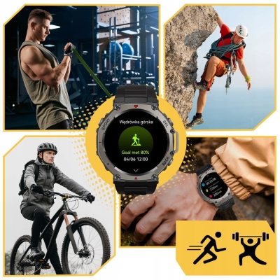 Smartwatch sportowy z GPS i funkcją rozmów  AMOLED  Wodoszczelność Polskie menu