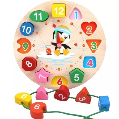 Polecamy - Kreatywny Edukacyjny Zegar Sorter Sensoryczny Montessori Drewniany Nauka Godzin