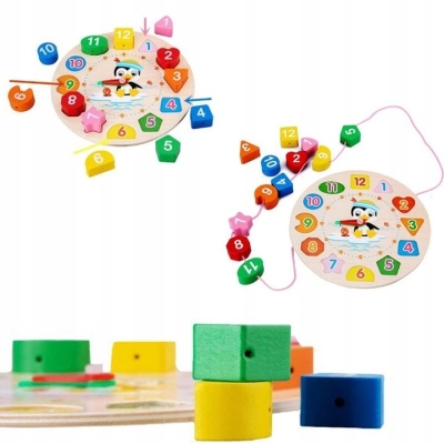 Polecamy - Kreatywny Edukacyjny Zegar Sorter Sensoryczny Montessori Drewniany Nauka Godzin