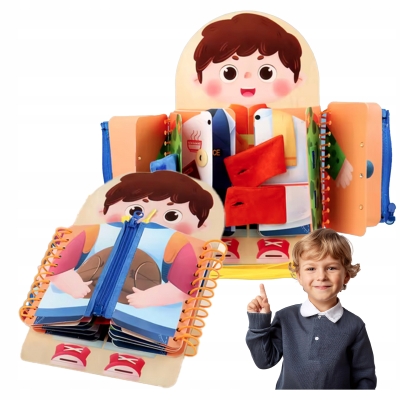 TABLICA NA GUZIKI SUWAK PUZZLE INTERAKTYWNA MONTESSORI KSIĄŻECZKA DO NAUKI
