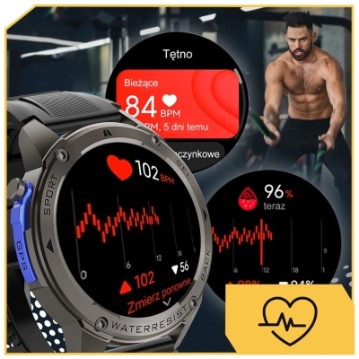 Smartwatch męski wodoodporny z funkcją rozmów GPS Menu PL Sport AMOLED