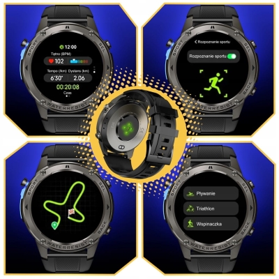 Smartwatch męski wodoodporny z funkcją rozmów GPS Menu PL Sport AMOLED