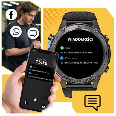 Smartwatch męski wodoodporny z funkcją rozmów GPS Menu PL Sport AMOLED