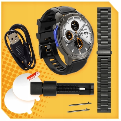 Smartwatch męski wodoodporny z funkcją rozmów GPS Menu PL Sport AMOLED