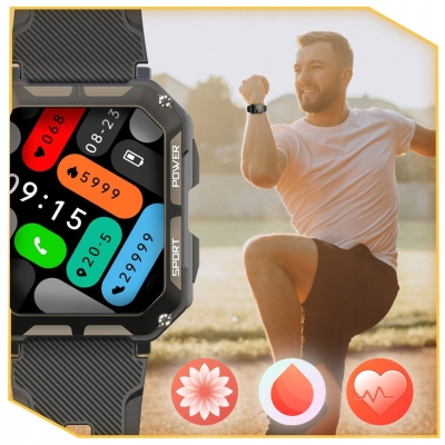 ZEGAREK SMARTWATCH PANCERNY MILITARNY MROZOODPORNY PL MENU FOLIA GRATIS