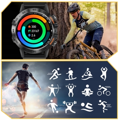 ZEGAREK SMARTWATCH SPORTOWY ROZMOWY MĘSKI DAMSKI POLSKIE MENU CZARNY SPORT