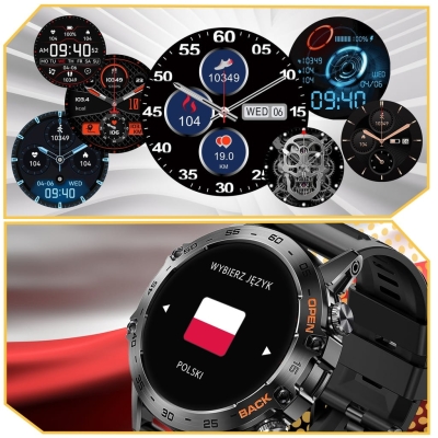 ZEGAREK SMARTWATCH SPORTOWY ROZMOWY MĘSKI DAMSKI POLSKIE MENU CZARNY SPORT