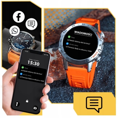 ZEGAREK SMARTWATCH SPORTOWY ROZMOWY MĘSKI DAMSKI POLSKIE MENU POMARAŃCZOWY SPORT