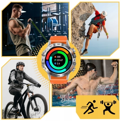 ZEGAREK SMARTWATCH SPORTOWY ROZMOWY MĘSKI DAMSKI POLSKIE MENU POMARAŃCZOWY SPORT