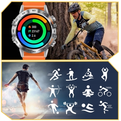 ZEGAREK SMARTWATCH SPORTOWY ROZMOWY MĘSKI DAMSKI POLSKIE MENU POMARAŃCZOWY SPORT