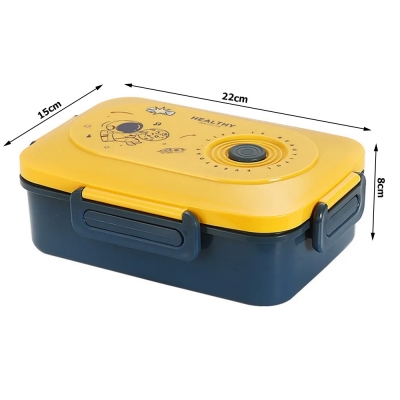 Zestaw Lunchbox śniadaniówka pojemnik na śniadanie obiad z przegródkami sztućce niebiesko-żółty