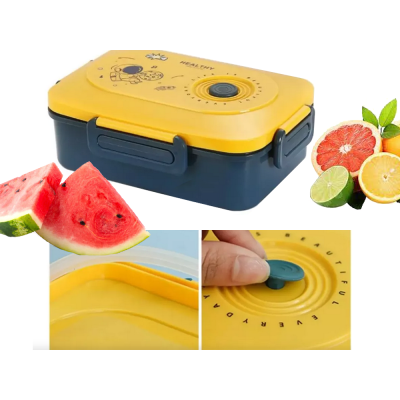 Zestaw Lunchbox śniadaniówka pojemnik na śniadanie obiad z przegródkami sztućce niebiesko-żółty