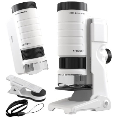 Mikroskop kompaktowy lupa klips do telefonu komórkowego 200x zoom led uv