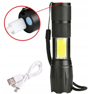 Latarka wojskowa LED taktyczna z zoomem i COB – USB