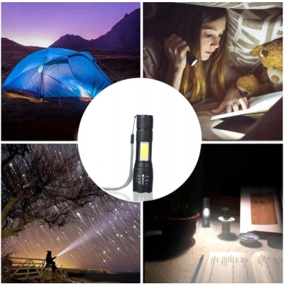 Latarka wojskowa LED taktyczna z zoomem i COB – USB