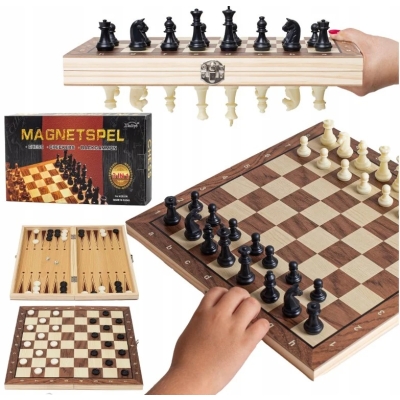 Szachy drewniane magnetyczne 3w1