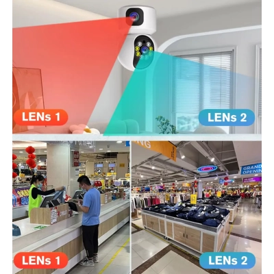 Kamera obrotowa podwójna wifi hd zoom niania monitoring 2w1