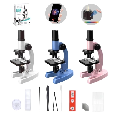 Mikroskop naukowy optyczny laboratoryjny 3 obiektywy zoom 300x-1200x zestaw