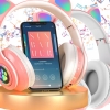 SŁUCHAWKI DLA DZIECI KOCIE USZY SKŁADANE BEZPRZEWODOWE BLUETOOTH 5.0 SD JACK LED RGB